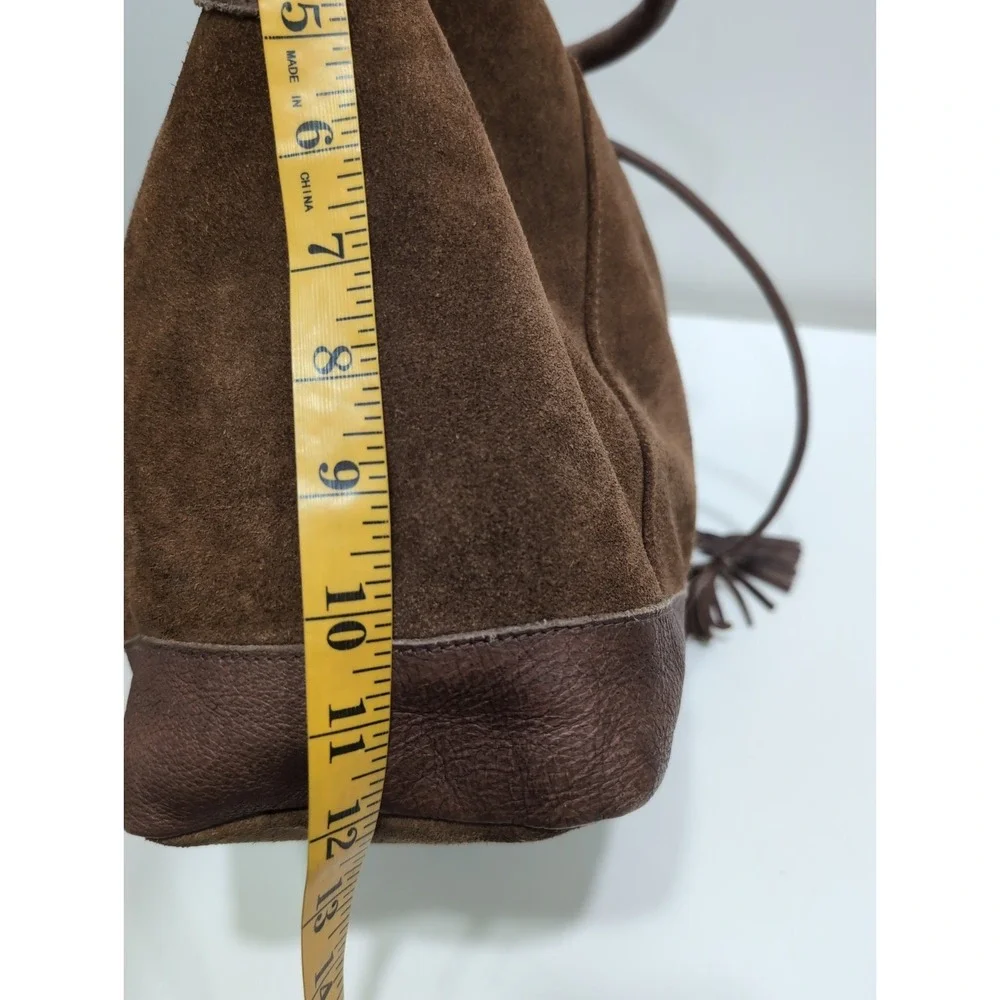Anabaglish Rowan Brown Suede /Leather Bucket Bag Drawstring Tassel Detail